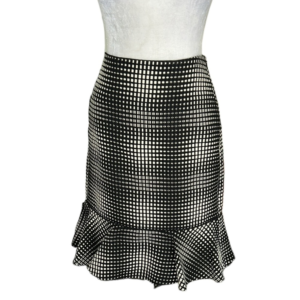 Emanuel Ungaro Paris Black & Ivory Silk Blend Woven Flounce Peplum Skirt - 4